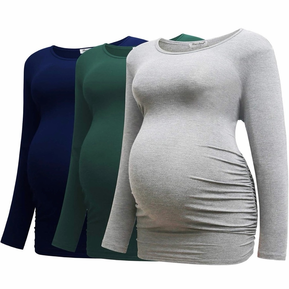 Bearsland Maternity Tops in Navy, Green, and Gray